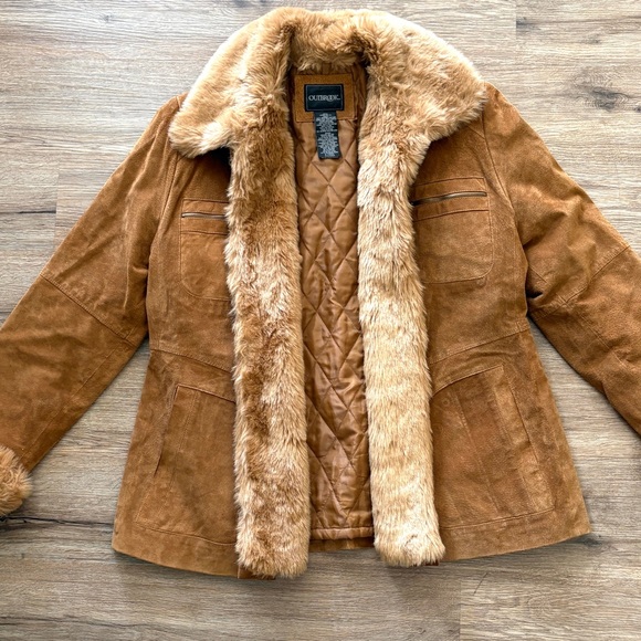 Outbrook Jackets & Blazers - Outbrook Jacket L Brown Suede Leather Faux Fur Quilted 2 in 1 Coat Fall Western